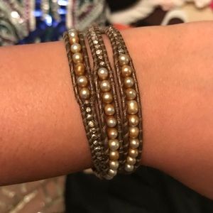 Brown pearl beaded chan luu wrap bracelet